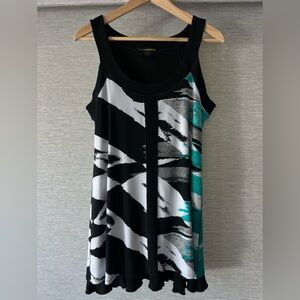 EVO VORRO Black Printed Tunic Dress with White, Teal, Gray Accents 💃